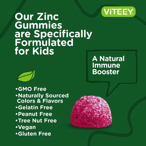 Vista 5 de Viteey - Gomitas de zinc para niños, 25 mg, sabrosas gomitas masticables con sabor a bayas Immune Support - Powerful Natural Antioxidant, Kids