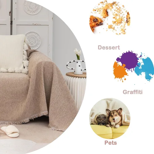 Vista 4 de Fundas de sofá para sofá modular en forma de L, fundas de sofá para sofá de 1-2 cojines, funda de felpilla beige y café, gruesa y duradera, funda