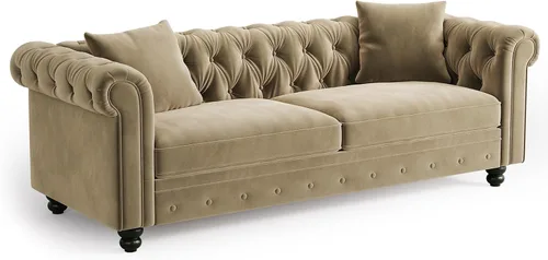 Vista 9 de ONBRILL Sofá Chesterfield de 82 pulgadas, sofá de terciopelo de 23 pulgadas de profundidad para sala de estar, sofá capitoné con botones con brazos