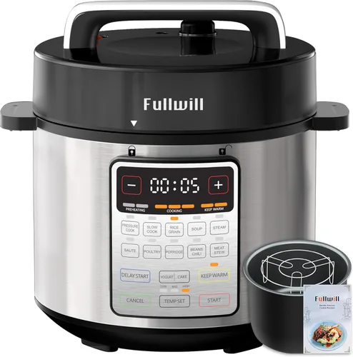 Vista 10 de Fullwill Olla a presión eléctrica 7 en 1 Lite de 3 cuartos de galón, olla de cocción lenta, olla arrocera, vaporera, salteado, calentador, olla