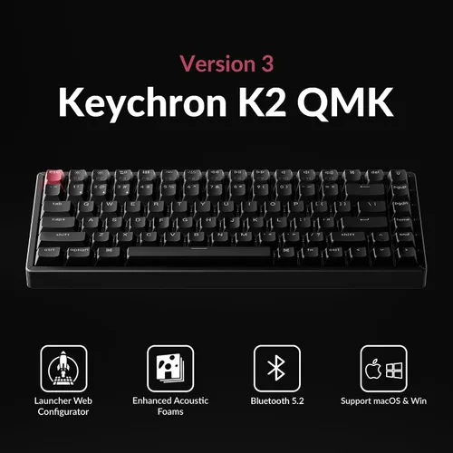 Vista 2 de Keychron K2 75% Layout QMK Teclado mecánico con opciones inalámbricas y con cable Interruptor Super Banana, marco de aluminio con retroiluminación