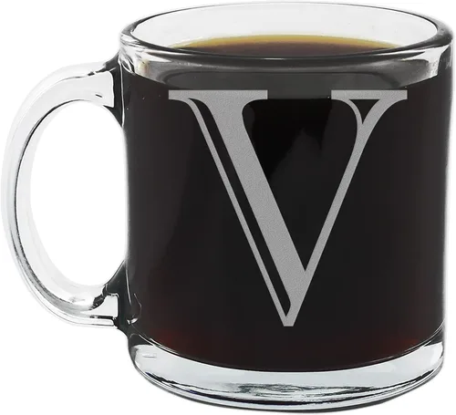 Vista 20 de Spotted Dog Company Taza de café de vidrio transparente con monograma grabado de 12 onzas (letra A), regalos de café personalizados de la A a la Z
