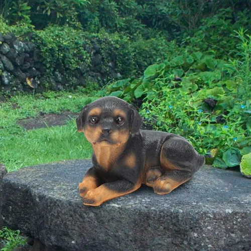 Vista 2 de Buachois Juego de 4 estatuas de perro para cachorros, escultura de resina para mascotas, escultura de resina para cachorros, decoración de jardín