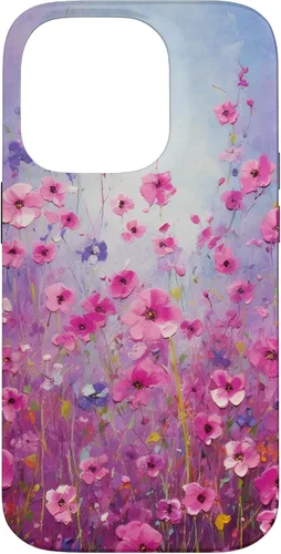 Vista 17 de Happy Pink Flowers Painting Field Purple Colors Case for iPhone 17