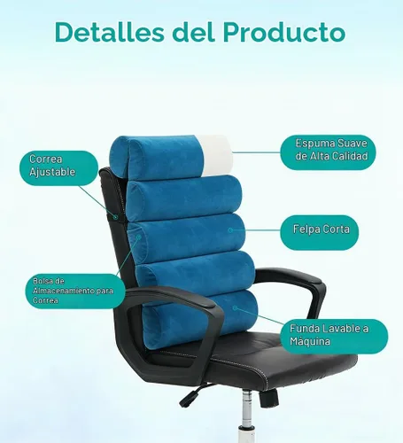 Vista 7 de Almohada de apoyo lumbar para silla de oficina con respaldo alto Terciopelo azul corto