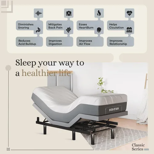 Vista 3 de Sven & Son Base de cama ajustable clásica, elevación de cabeza y pies, masaje, luces debajo de la cama, USB, memoria de gel, marco inteligente