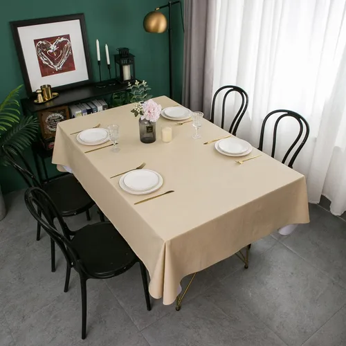 Vista 3 de Pioggia Mantel de vinilo con respaldo de franela, impermeable, a prueba de aceite, plástico, limpiable, mantel de PVC para interior y exterior Beige