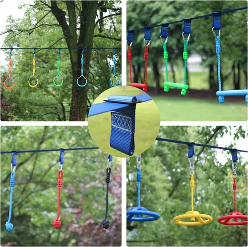 Vista 4 de Rainbow Craft Correas de hebilla Ninja Slackline – 8 trabillas extraíbles para colgar para entrenamiento de carrera de obstáculos ninja, accesorios