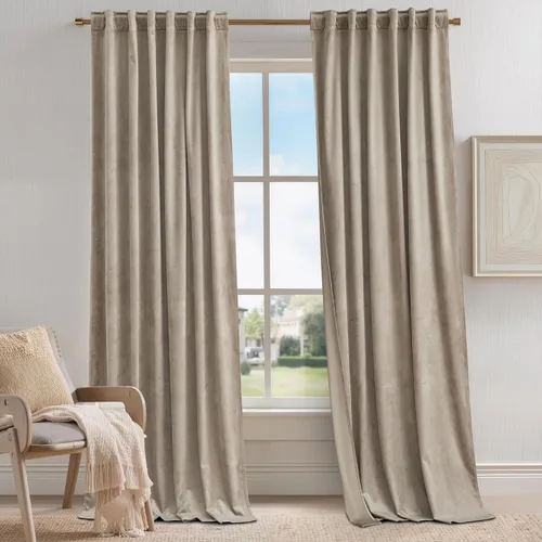 Vista 20 de KGORGE - Cortinas opacas de terciopelo beige de 84 pulgadas, 2 paneles para dormitorio