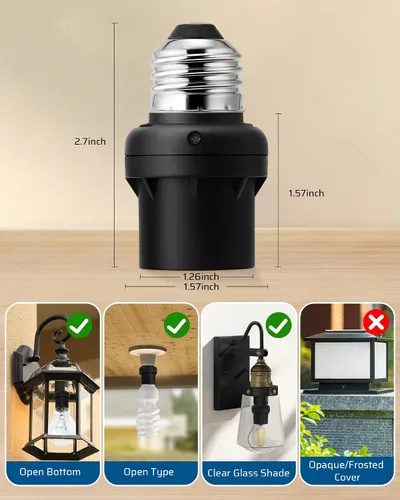 Vista 5 de DEWENWILS Enchufe con Sensor de Luz, Enchufe de Sensor de Anochecer a Amanecer, Enchufe de Bombilla para Luminarias, Compatible con Bombillas
