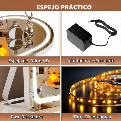 Vista 6 de Hasipu Espejo de tocador con luces, espejo de maquillaje LED arqueado de 11 x 14 pulgadas, espejo de maquillaje iluminado con luces, control táctil