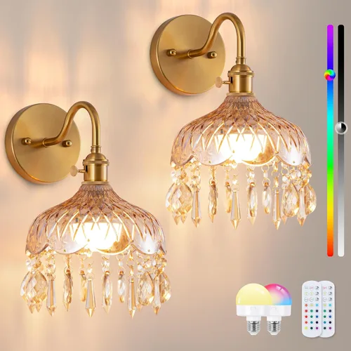 Vista 13 de Apliques de pared inalámbricos vintage que funcionan con pilas, luces de pared de latón antiguo con batería recargable, lámpara de pasillo de lujo