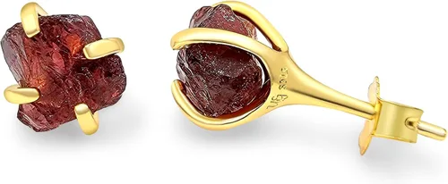 Vista 113 de Aretes de piedra preciosa natural en bruto con oro amarillo sobre plata de ley 925, 6 a 0.276 in, regalo de piedra de nacimiento de calidad genuina