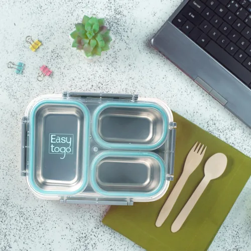 Vista 7 de Easy Togo Lonchera grande de acero inoxidable de 40 onzas para adultos, 3 compartimentos, lonchera con tapa, contenedor reutilizable para aperitivos