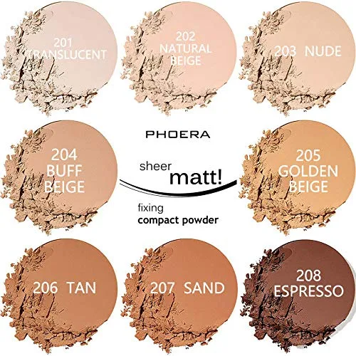 Vista 3 de Paquete de 2 polvos faciales mate PHOERA, controla aceite, ilumina el color de la piel, cubre imperfecciones, maquillaje, polvo fijador facial base