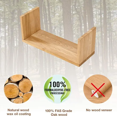 Vista 5 de HOMWOO Estante flotante, estante flotante de madera maciza de roble de grado FAS en forma de U, estantes de pared flotantes para dormitorio, sala