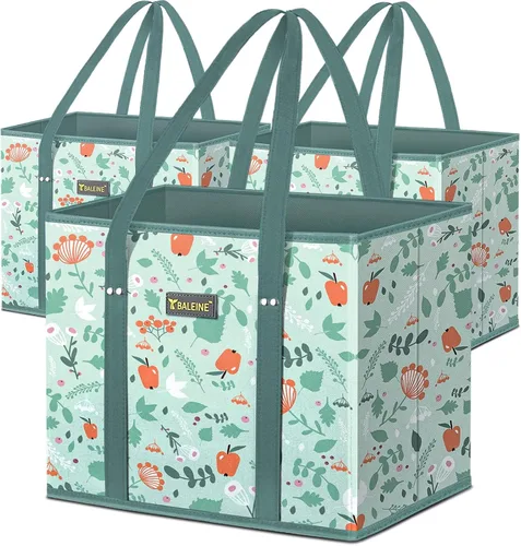 Vista 48 de BALEINE 1 paquete de bolsas reutilizables para comestibles, bolsas de compras plegables para comestibles con parte inferior reforzada y asas Follaje