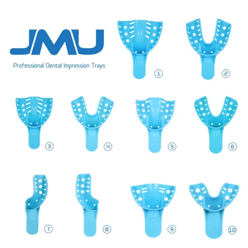 Vista 2 de JMU Bandeja de impresión dental,Bolsa de 12 bandejas desechables perforadas,1 superior grande Bandejas de impresión desechables perforadas