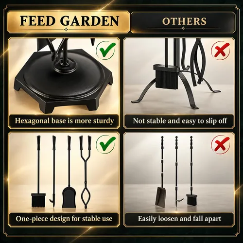 Vista 5 de FEED GARDEN Juego de herramientas para chimenea de 5 piezas con soporte