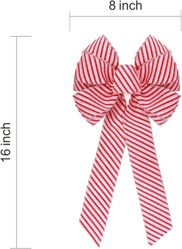 Vista 2 de Meseey 2 lazos grandes de 16 x 8 pulgadas de color rojo caramelo de Navidad para envolver regalos, decoración del árbol, puerta delantera