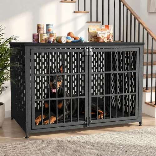 Vista 21 de Muebles de jaula para perros resistentes, jaula decorativa para perros negro (Aged Black)