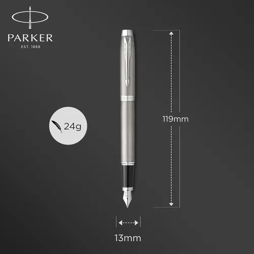 Vista 3 de PARKER IM - Estilográfica, de acero inoxidable con detalles cromados, trazo fino con cartucho de tinta azul caja de regalo