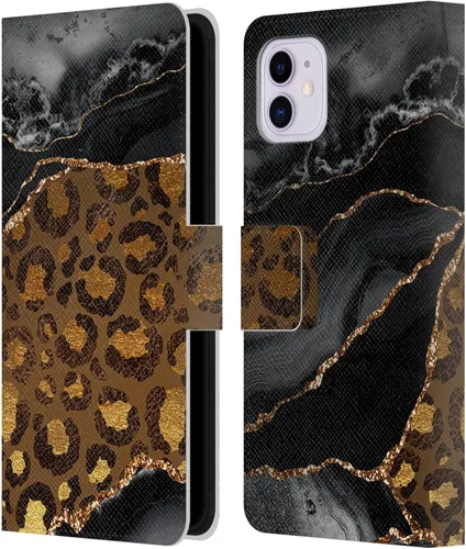 Vista 9 de Head Case Designs UtArt - Funda de piel con licencia oficial de UtArt de gato salvaje, color beige, dorado y mármol compatible con Apple iPhone 11
