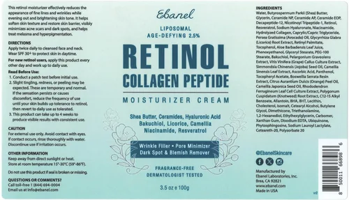 Vista 7 de Ebanel Crema hidratante facial con 2.5% de retinol con péptidos, vitamina C, ácido hialurónico, crema de noche antienvejecimiento y arrugas, crema