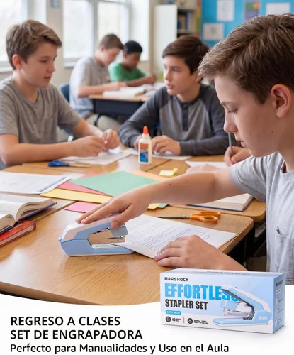 Vista 5 de Marsrock Grapadora resistente para escritorio con 40-50 hojas, 2000 grapas Azul