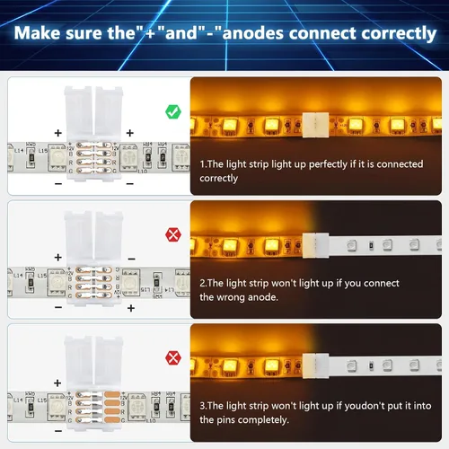 Vista 6 de Paquete de 10 conectores de tira de luz LED RGB de 4 pines, terminal adaptador sin soldadura y sin huecos para tiras LED flexibles SMD 5050 RGB