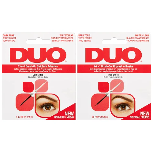 Vista 7 de DUO Pegamento de pestañas 2 en 1 transparente y oscuro con brocha, adhesivo de pestañas postizas de doble punta para pestañas de tira de larga
