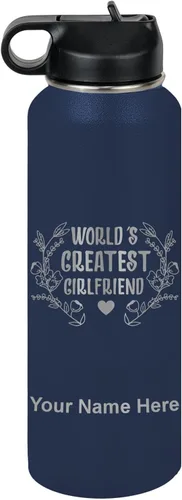 Vista 68 de LaserGram Botella de agua personalizada, World's Greatest Girlfriend, acero inoxidable de doble pared aislada al vacío con popote superior, regalo