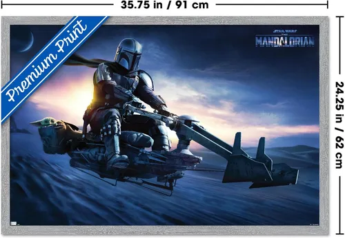 Vista 48 de Star Wars: The Mandalorian - Póster de pared Grogu Sunset Speeder, 34 pulgadas de largo x 22.4 W, versión premium sin marco