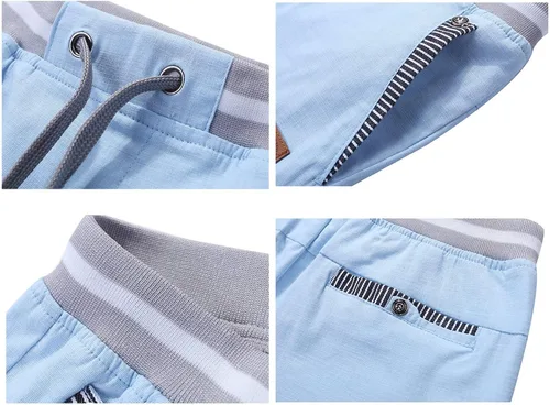 Vista 53 de JustSun Pantalones cortos para hombre, estilo casual, de algodón, con cintura elástica y bolsillos Negro
