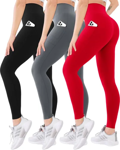 Vista 38 de Blisset - Paquete de 3 leggings de cintura alta para mujer con bolsillos, pantalones suaves y activos para control de abdomen, ideales para yoga