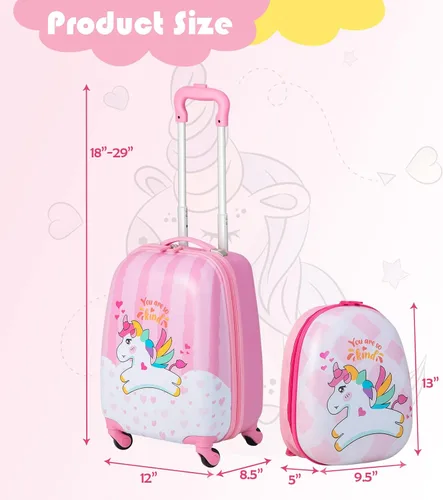 Vista 7 de BABY JOY Juego de equipaje para niños de 2 piezas, maleta de mano de 16 pulgadas y mochila de 12 pulgadas, estuche de viaje para niños con 4 ruedas