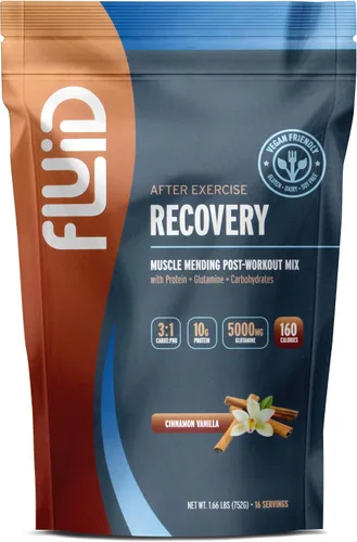 Vista 12 de Fluid Recovery, mezcla de bebida después del entrenamiento, proteína aislada de suero de leche, L-glutamina, carbohidratos, todos los ingredientes