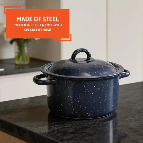 Vista 3 de IMUSA Olla esmaltada moteada azul de 6 cuartos con tapa, utensilios de cocina tradicionales mexicanos esmaltados para cocina diaria y uso