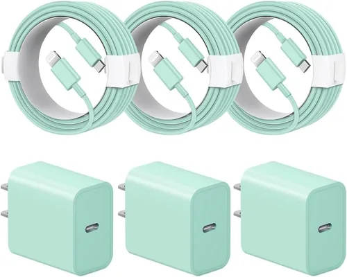 Vista 13 de Cargador de carga rápida para iPhone 14, 13, 12, 11, paquete de 3 cargadores de iPad de 20 W, cargador C de 6 pies, cable de carga rápida Whit Negro