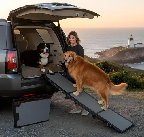 Vista 11 de Rampa Pet Gear de 3 partes de 71 in, Rampa para perro extra amplia de 200 lb, Negro/Gris (Black/Gray, not carpeted)