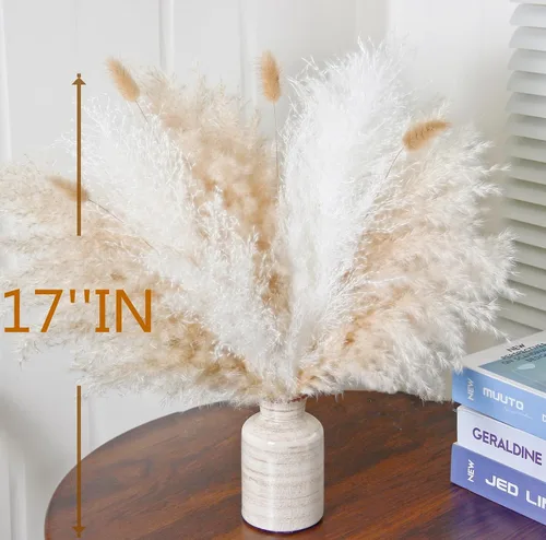 Vista 5 de 10 piezas de decoración de hierba de las pampas beige, hierba de las pampas secas naturalmente, colas de conejo, flores secas y eucalipto seco.