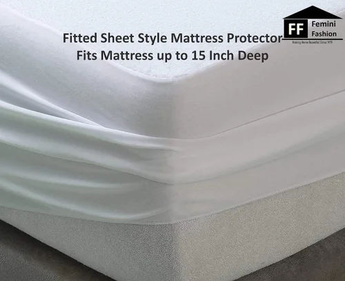 Vista 4 de Protector de colchón Split Queen para camas ajustables o divididas, 100% algodón de rizo impermeable, protector de colchón dividido – El