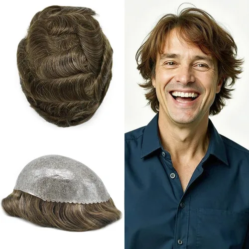 Vista 60 de Extensiones de pelo tipo tupé para hombre, sistema de reemplazo de cabello humano virgen 100% europeo, piel fina y duradera, inyección