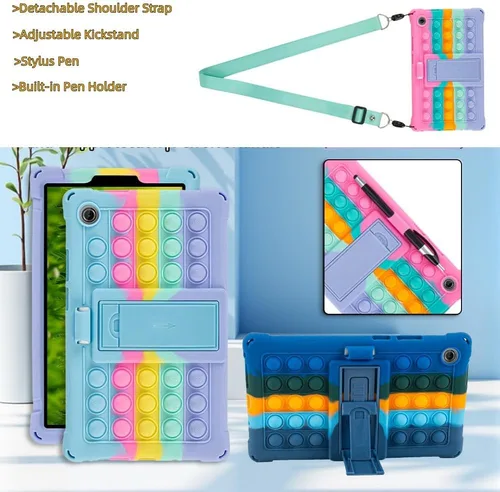 Vista 6 de Funda de silicona para tablet con soporte, correa para el hombro, lápiz capacitivo, funda suave compatible con Lenovo Tab One/K9 de 8.7 pulgadas
