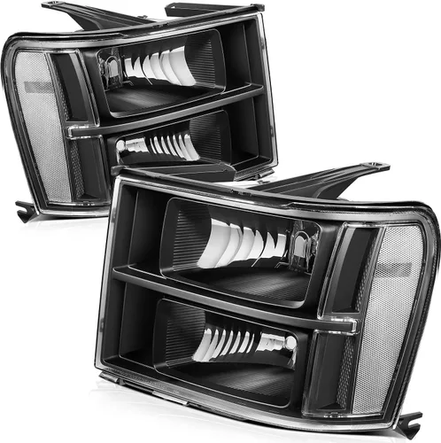 Vista 30 de Conjunto de faros delanteros para Chevy Avalanche 1500 2003-2006 para Avalanche 2500 03-06 para 1500 Classic 2007 carcasa negra reflector ámbar