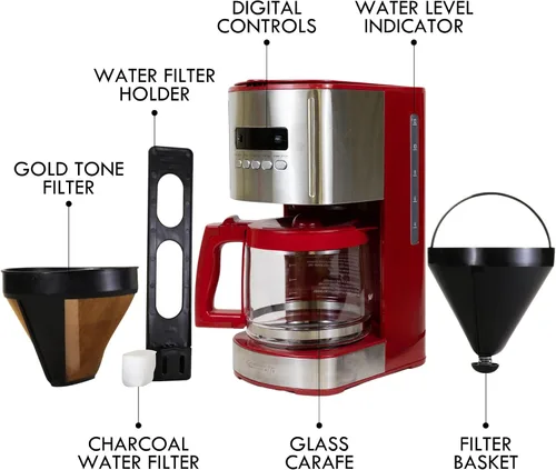 Vista 7 de Kenmore - Cafetera de goteo – Máquina de café programable de 12 tazas con jarra de vidrio, preparación regular y fuerte, apagado automático