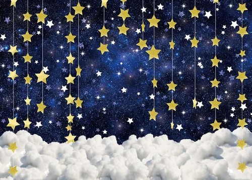 Vista 4 de INRUI Twinkle Twinkle Little Star - Fondo de fotografía para baby shower, estrella dorada, galaxia, cielo estrellado, nublado, baby shower