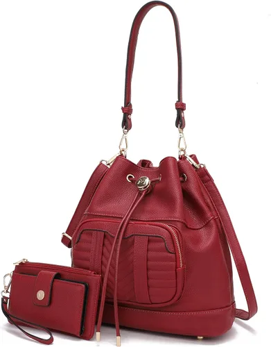 Vista 13 de MKF Collection Bolso bandolera para mujer, bolso de hombro con cordón, bolso de mano de moda con cartera de muñeca