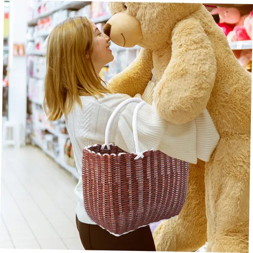 Vista 7 de Cabilock Cesta de plástico para mujer, bolsa de playa para mujer, 1 unidad, organizador de tejido, bolsa de compras, compras para comestibles