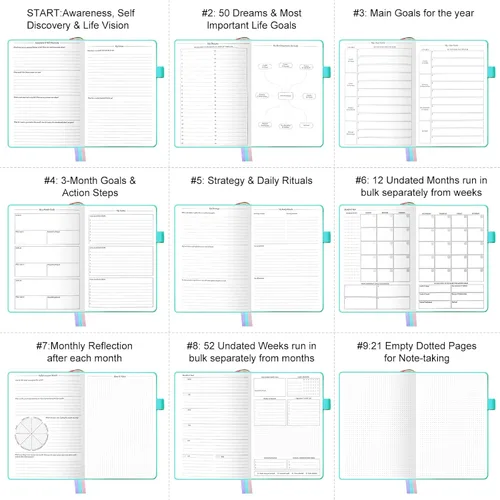 Vista 5 de Planificador semanal y mensual lujoso sin fecha para aumentar la productividad, alcanzar tus objetivos, cuaderno organizador, diario de gratitud